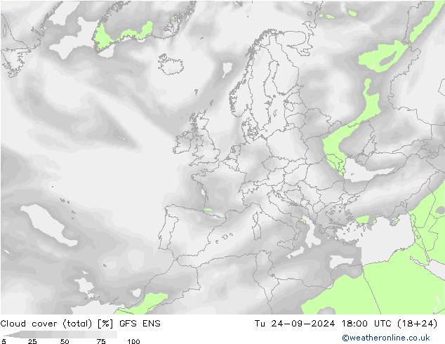 Nubi (totali) GFS ENS mar 24.09.2024 18 UTC