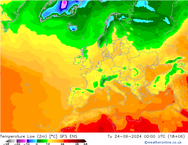 Temperature Low (2m) GFS ENS Tu 24.09.2024 00 UTC