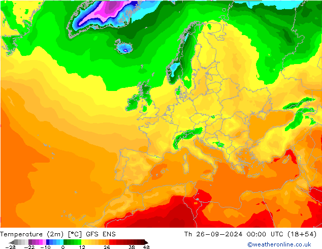 Temperature (2m) GFS ENS Th 26.09.2024 00 UTC