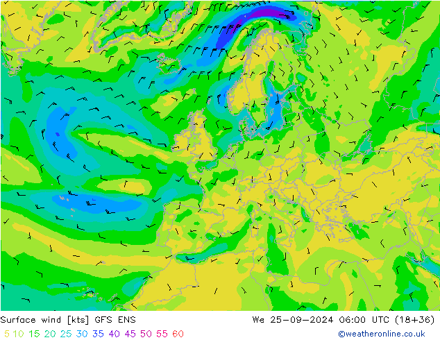 Vento 10 m GFS ENS mer 25.09.2024 06 UTC