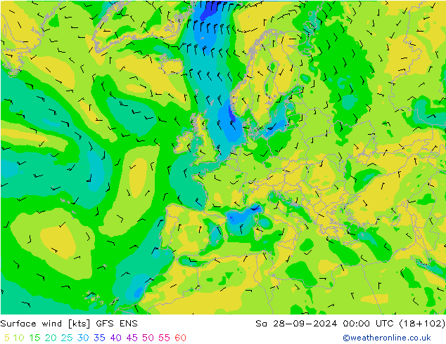 Viento 10 m GFS ENS sáb 28.09.2024 00 UTC