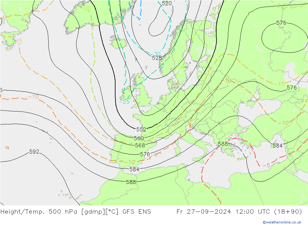 Yükseklik/Sıc. 500 hPa GFS ENS Cu 27.09.2024 12 UTC