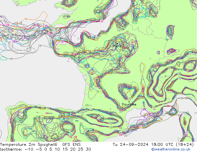 Temperatura 2m Spaghetti GFS ENS mar 24.09.2024 18 UTC