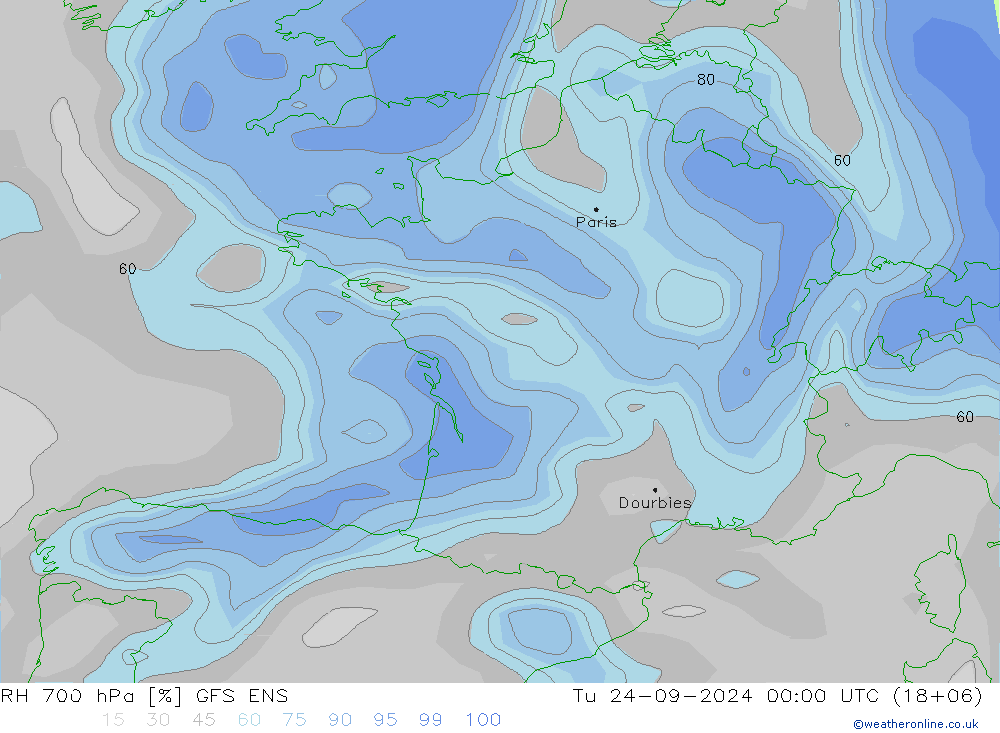 RH 700 hPa GFS ENS Tu 24.09.2024 00 UTC