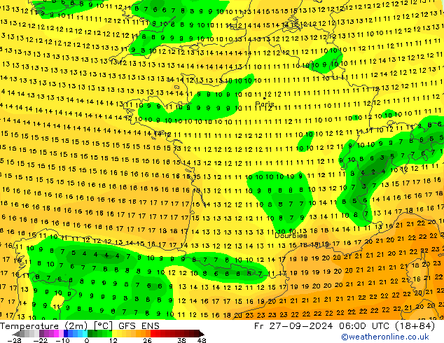 Temperatura (2m) GFS ENS ven 27.09.2024 06 UTC