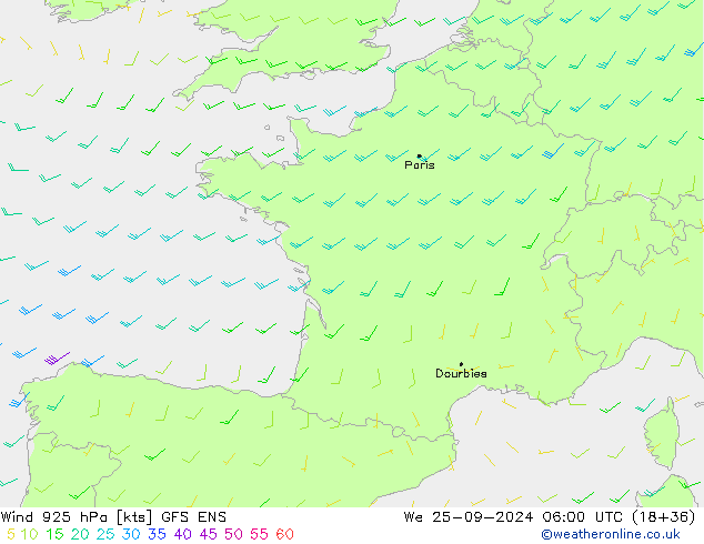 Wind 925 hPa GFS ENS We 25.09.2024 06 UTC