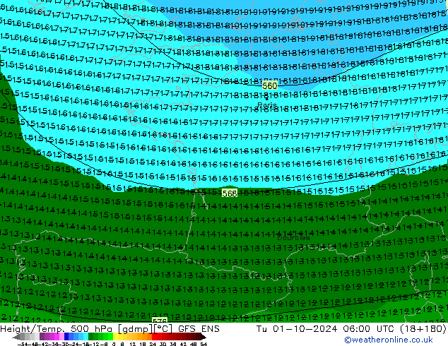 Yükseklik/Sıc. 500 hPa GFS ENS Sa 01.10.2024 06 UTC