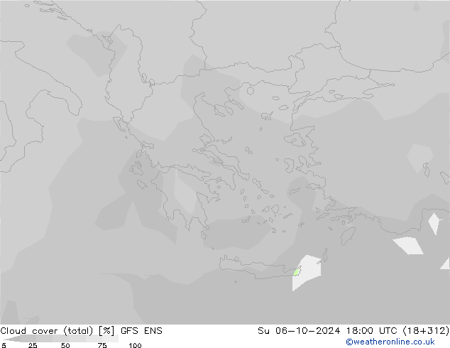 Cloud cover (total) GFS ENS Su 06.10.2024 18 UTC