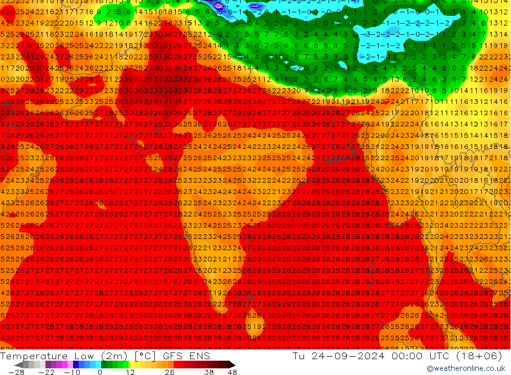 temperatura mín. (2m) GFS ENS Ter 24.09.2024 00 UTC