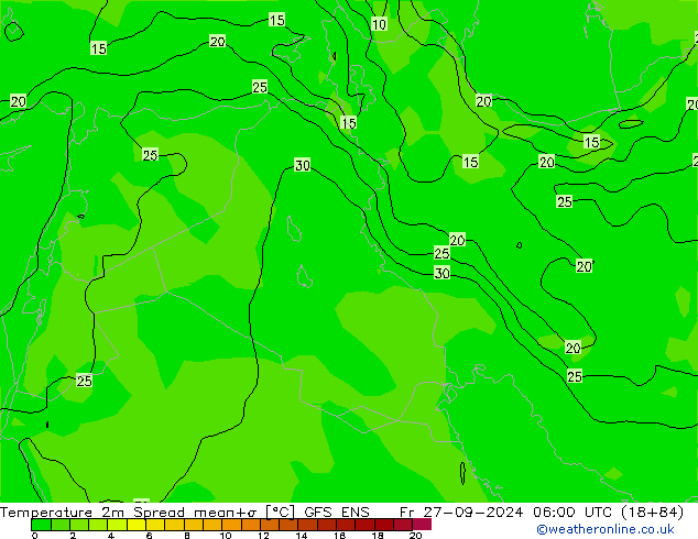 Temperature 2m Spread GFS ENS Fr 27.09.2024 06 UTC