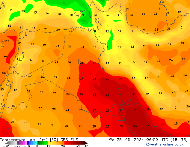 Temperature Low (2m) GFS ENS We 25.09.2024 06 UTC