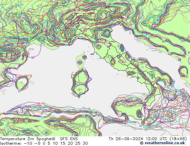 карта температуры Spaghetti GFS ENS чт 26.09.2024 12 UTC