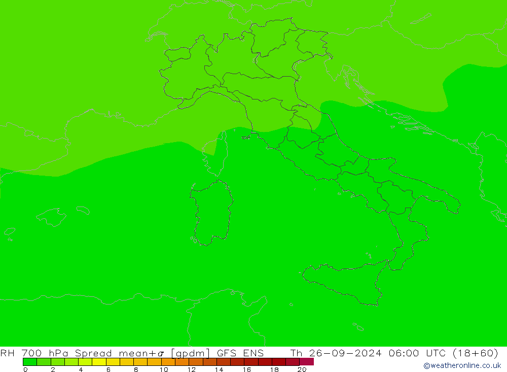 RH 700 hPa Spread GFS ENS gio 26.09.2024 06 UTC