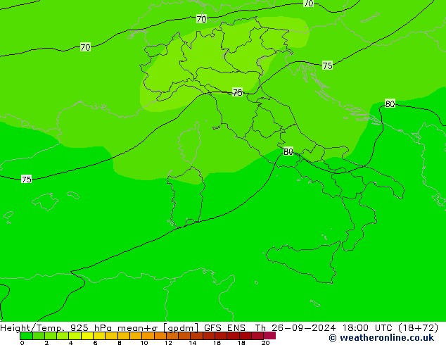 Geop./Temp. 925 hPa GFS ENS jue 26.09.2024 18 UTC