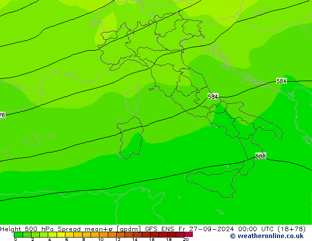 Height 500 hPa Spread GFS ENS Fr 27.09.2024 00 UTC