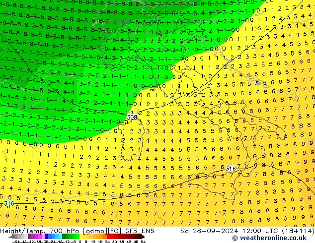 Height/Temp. 700 hPa GFS ENS so. 28.09.2024 12 UTC