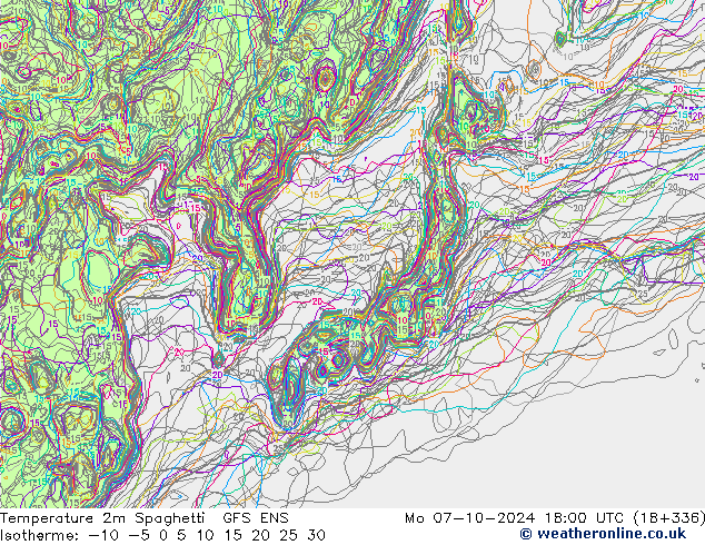 Temperature 2m Spaghetti GFS ENS Mo 07.10.2024 18 UTC