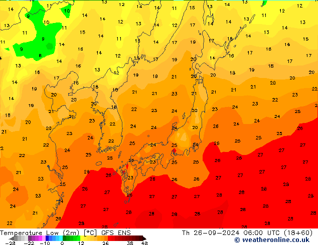 Темпер. мин. (2т) GFS ENS чт 26.09.2024 06 UTC