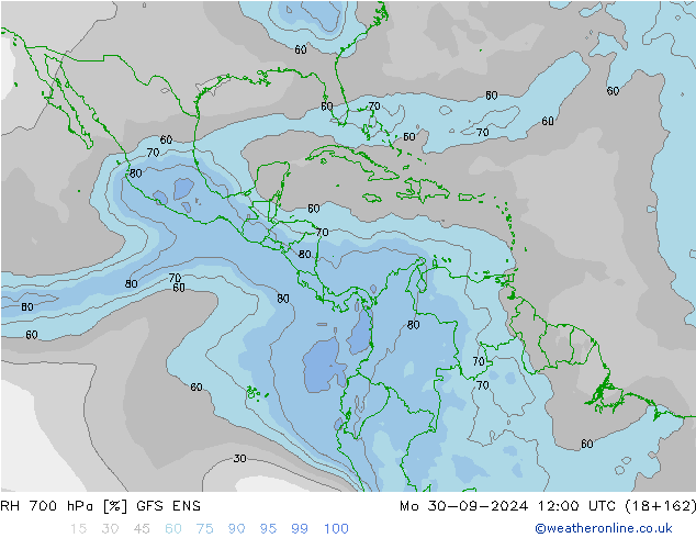 RH 700 hPa GFS ENS Mo 30.09.2024 12 UTC