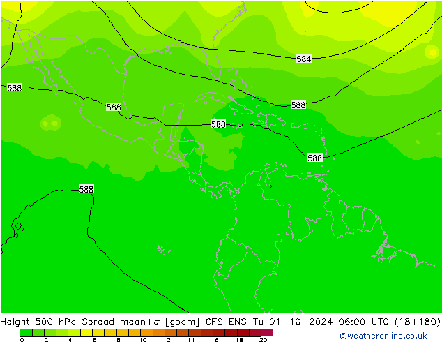 Height 500 hPa Spread GFS ENS wto. 01.10.2024 06 UTC