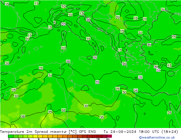 карта температуры Spread GFS ENS вт 24.09.2024 18 UTC