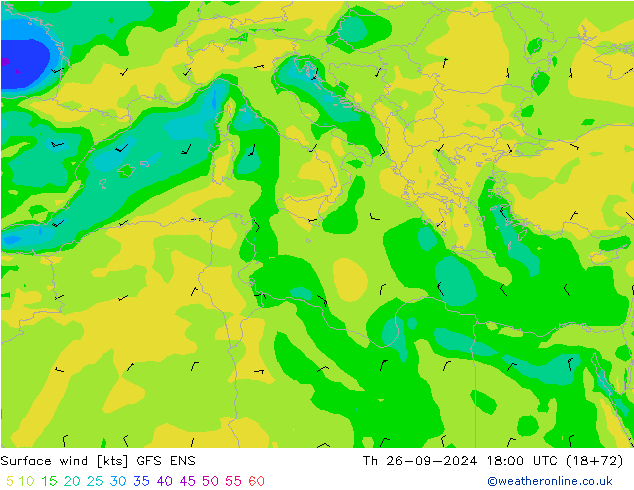 ветер 10 m GFS ENS чт 26.09.2024 18 UTC