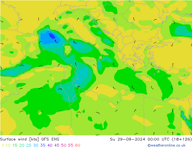 Vento 10 m GFS ENS Dom 29.09.2024 00 UTC