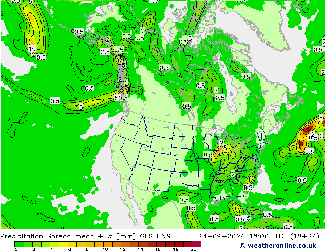 Neerslag Spread GFS ENS di 24.09.2024 18 UTC