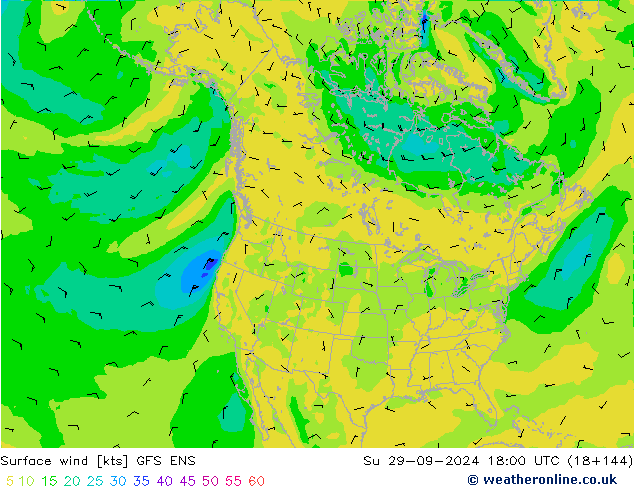 ветер 10 m GFS ENS Вс 29.09.2024 18 UTC
