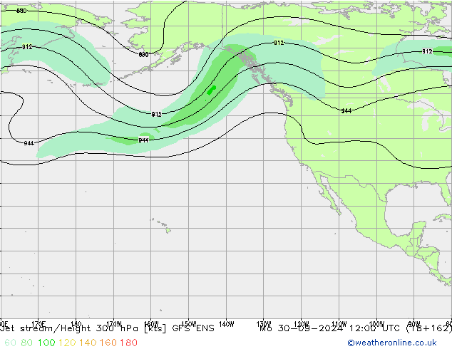 Corrente a getto GFS ENS lun 30.09.2024 12 UTC