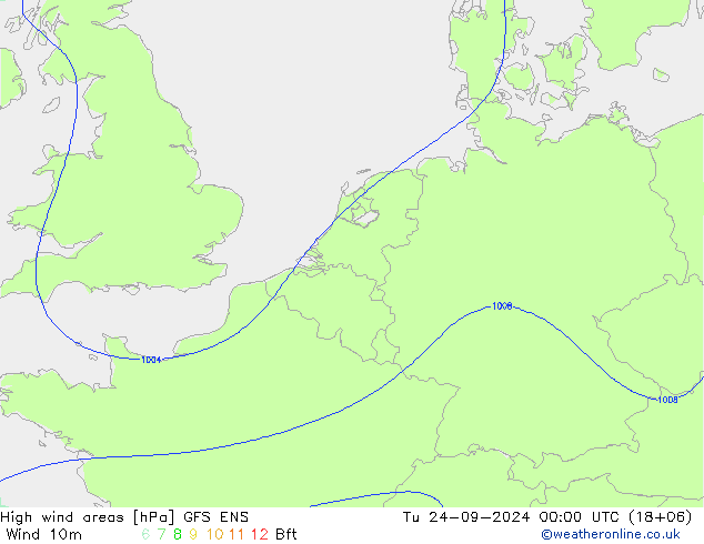 High wind areas GFS ENS 星期二 24.09.2024 00 UTC