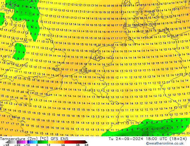 Temperatuurkaart (2m) GFS ENS di 24.09.2024 18 UTC