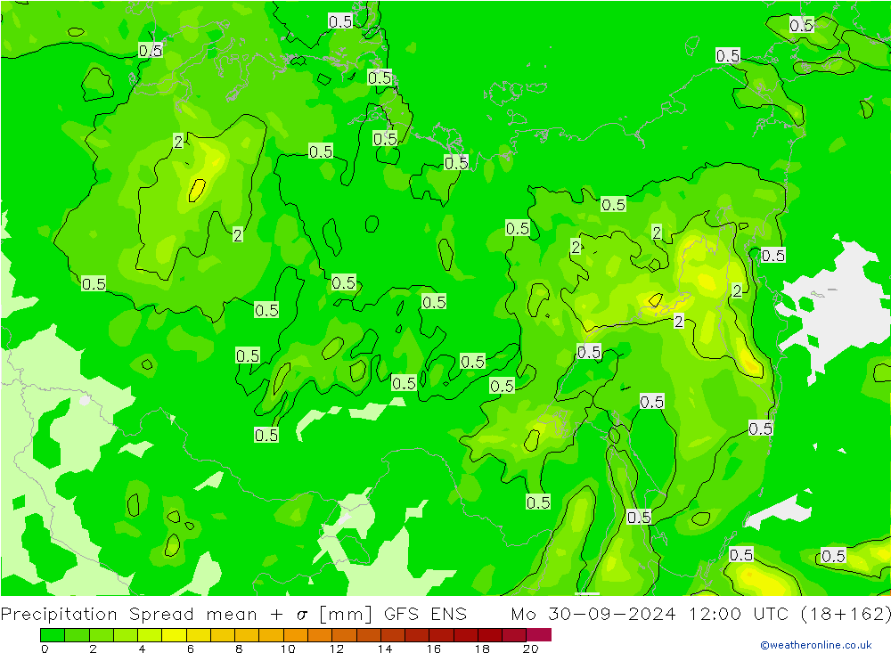 Précipitation Spread GFS ENS lun 30.09.2024 12 UTC