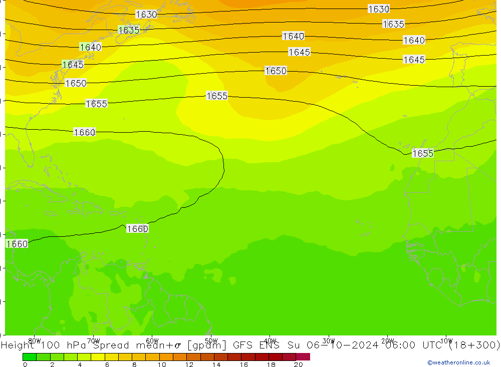 Height 100 hPa Spread GFS ENS Su 06.10.2024 06 UTC