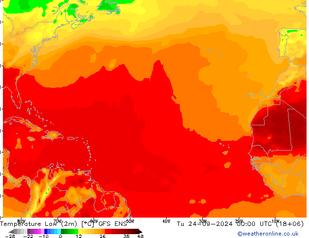 Temperatura mín. (2m) GFS ENS mar 24.09.2024 00 UTC