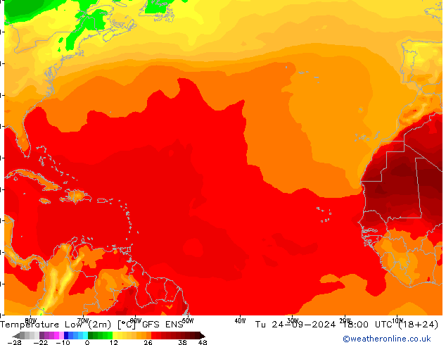 Min. Temperatura (2m) GFS ENS wto. 24.09.2024 18 UTC