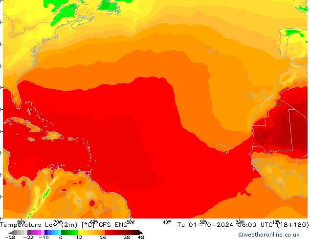 Nejnižší teplota (2m) GFS ENS Út 01.10.2024 06 UTC