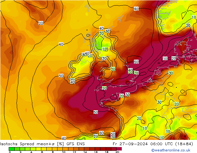 Isotachs Spread GFS ENS Fr 27.09.2024 06 UTC