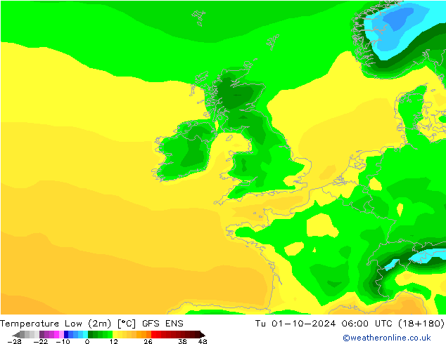 Min.temperatuur (2m) GFS ENS di 01.10.2024 06 UTC