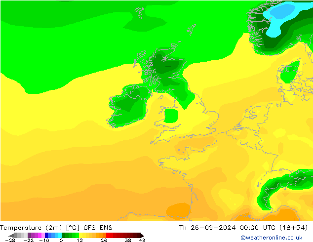 Temperature (2m) GFS ENS Th 26.09.2024 00 UTC