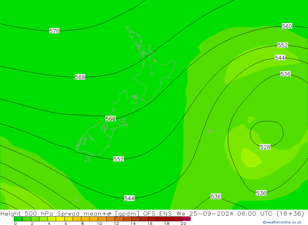 Height 500 hPa Spread GFS ENS śro. 25.09.2024 06 UTC