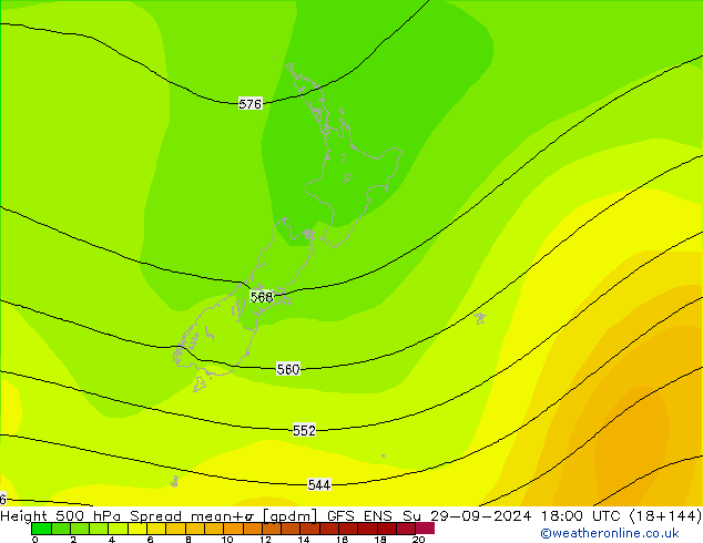 Height 500 гПа Spread GFS ENS Вс 29.09.2024 18 UTC