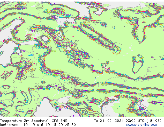 Temperature 2m Spaghetti GFS ENS Tu 24.09.2024 00 UTC