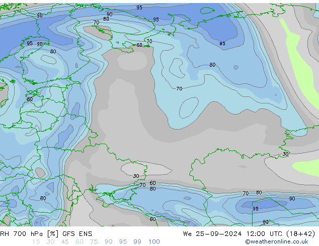 RH 700 гПа GFS ENS ср 25.09.2024 12 UTC