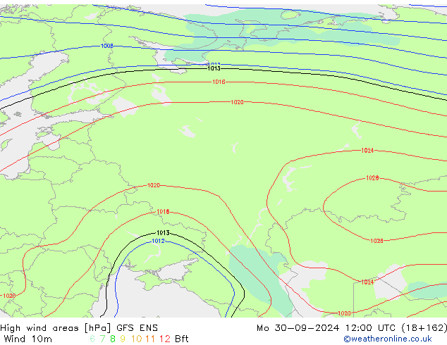 High wind areas GFS ENS lun 30.09.2024 12 UTC