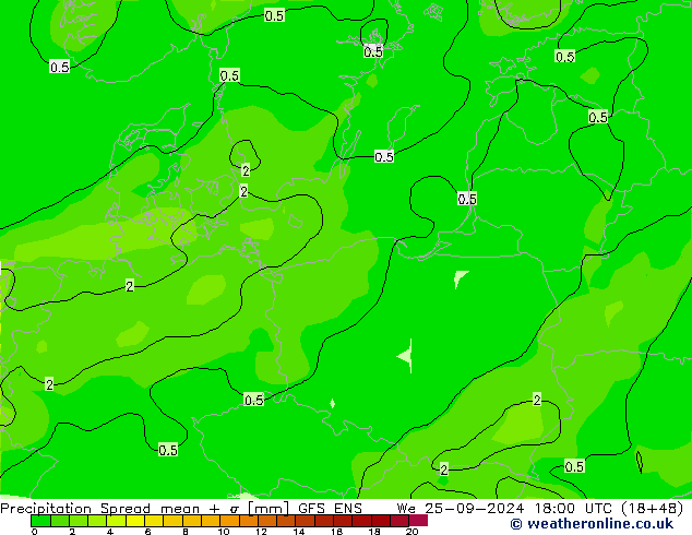 Precipitation Spread GFS ENS We 25.09.2024 18 UTC