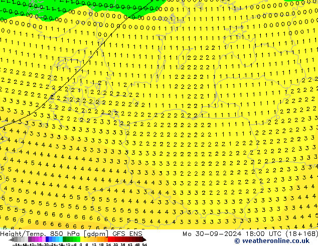 Height/Temp. 850 hPa GFS ENS Mo 30.09.2024 18 UTC