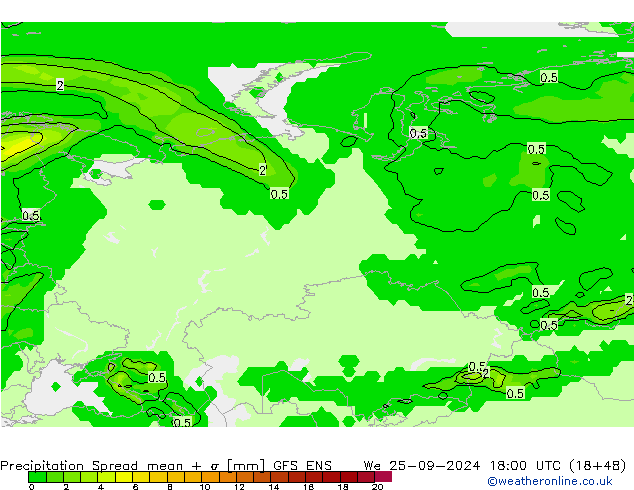 Precipitation Spread GFS ENS We 25.09.2024 18 UTC