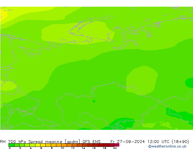 RH 700 hPa Spread GFS ENS Fr 27.09.2024 12 UTC