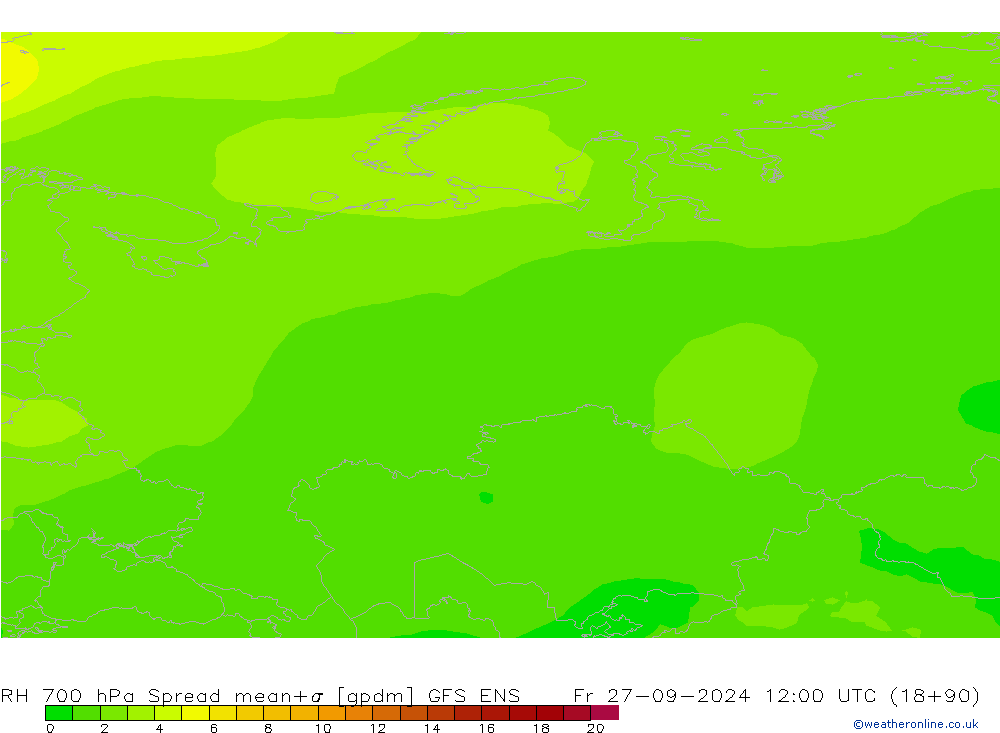 RH 700 hPa Spread GFS ENS Sex 27.09.2024 12 UTC